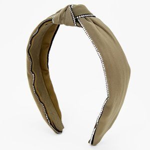 Rhinestone Trim Knotted Headband - Olive